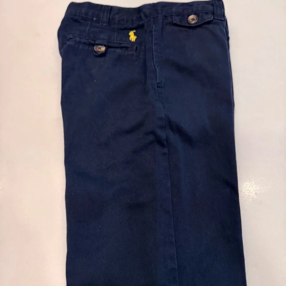 Ralph Lauren Boys 2 Pcs Set Navy Chinos & Blue Button Down Plaid Shirt Size 5